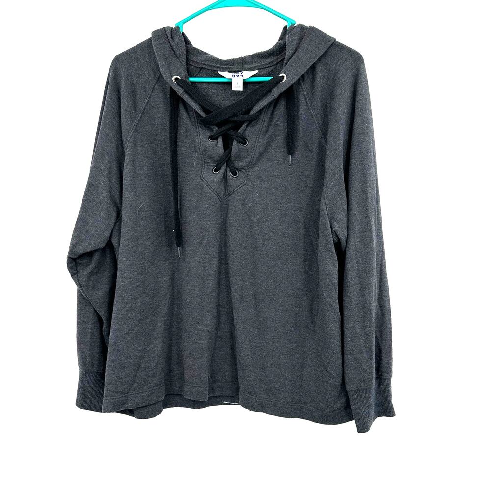 Joy Lab Size Small Sweater Gray Pullover Hoodie Thick Lace Up‎ Neckline Modal